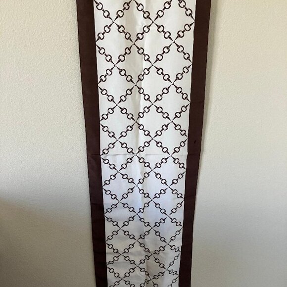 Vintage Celine of Paris Silk Long Scarf - Brown and Off-White/Cream - Picture 3 of 5